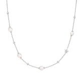 Silver Shell Pearl and Star Station Necklace